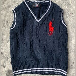 Toddler size 2/3 Ralph Lauren Navy Cable Knit V-Neck Sweater Vest with Red Pony